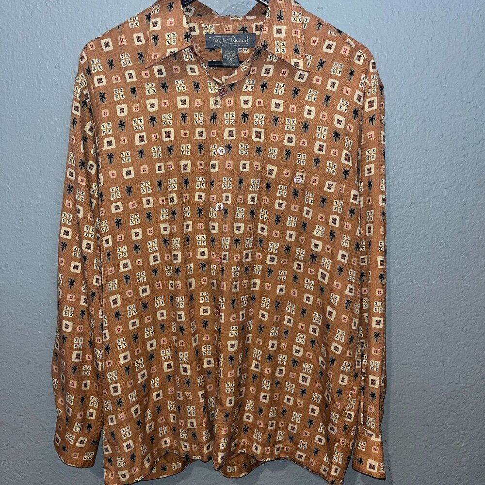 TORI RICHARD 100% SILK Tropical Rare Long Sleeve Button Down Shirt -EUC -Men's M